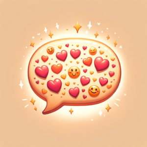 An image of a text bubble filled with heart emojis, symbolizing sweet compliments to make someone blush. The style should be warm, inviting.